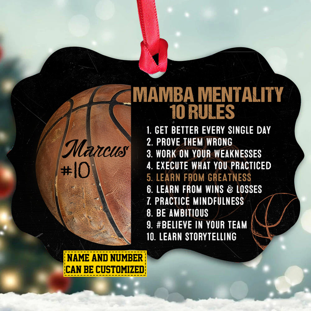 Personalized Motivational Basketball Christmas Ornament, Mamba Mentality 10 Rules, Xmas Aluminum Ornament Gift For Basketball Lovers