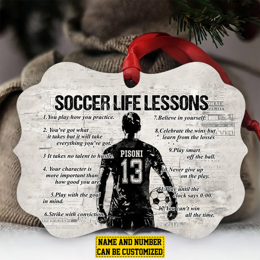 Personalized Soccer Boy Christmas Ornament, Soccer Life Lessons, Xmas Aluminum Ornament Gift For Soccer Lovers