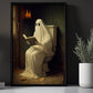 Vintage Ghost In Toilet Reading Book Canvas Art Print - Dark Gothic Boo Ghost In Bathroom Halloween Wall Decor