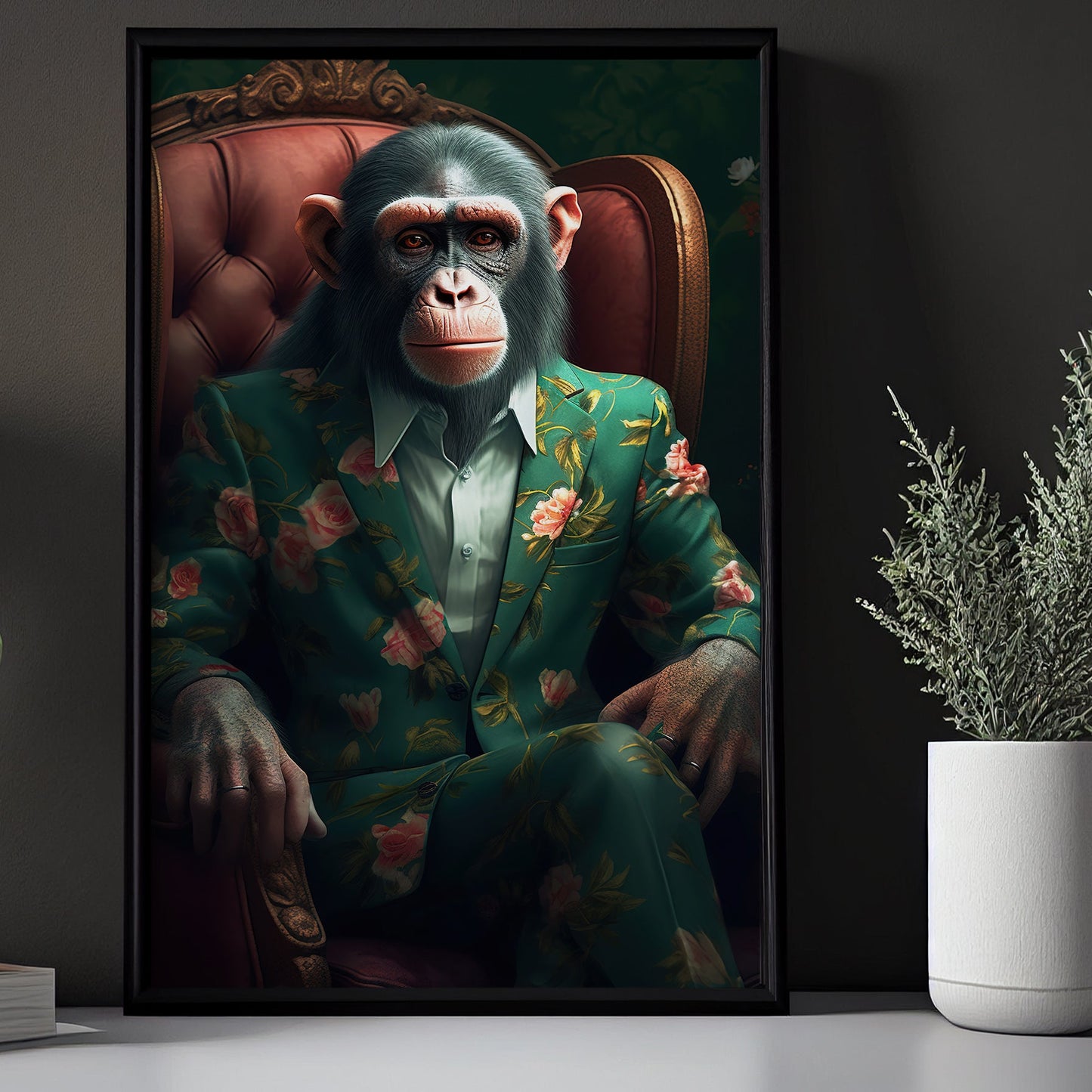 Mr. Monkey In Suit, Victorian Animal Canvas Painting, Gothic Wall Art Decor - Modern Poster Gift