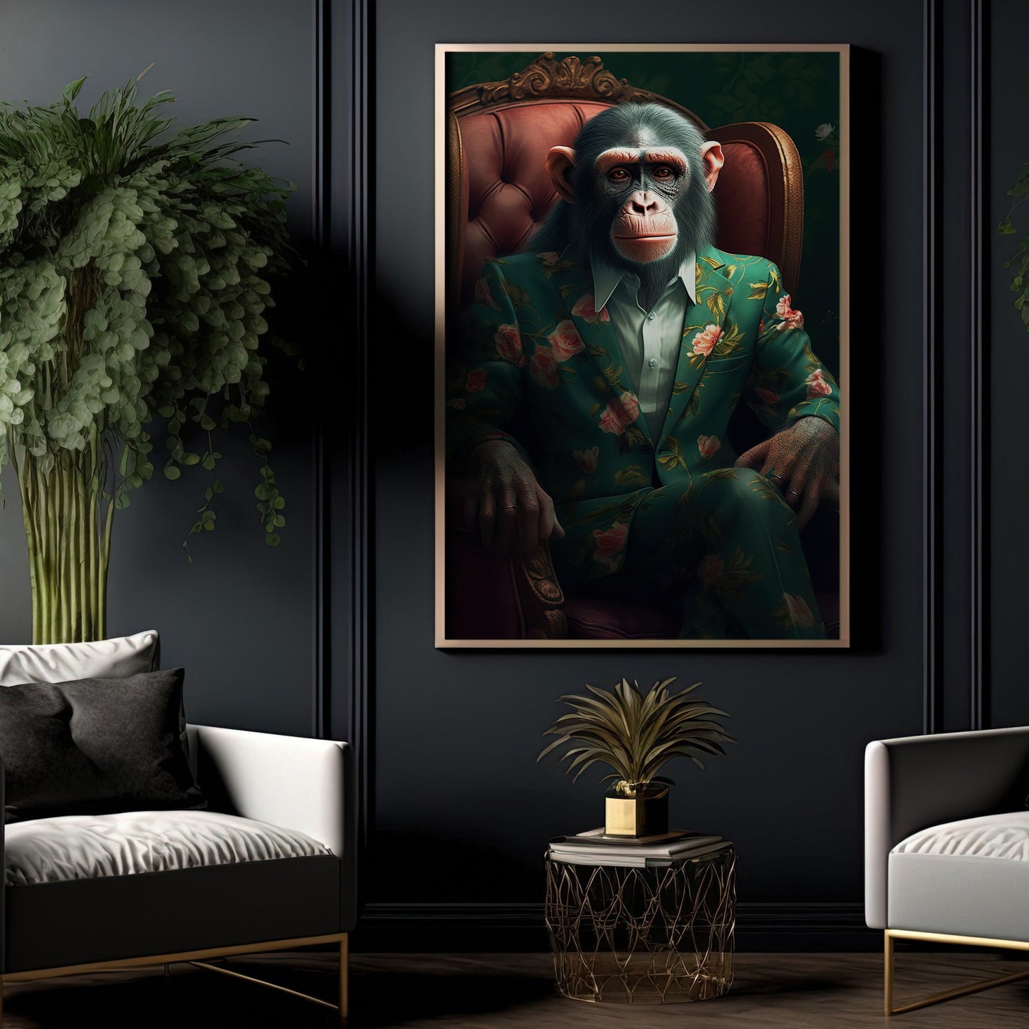 Mr. Monkey In Suit, Victorian Animal Canvas Painting, Gothic Wall Art Decor - Modern Poster Gift