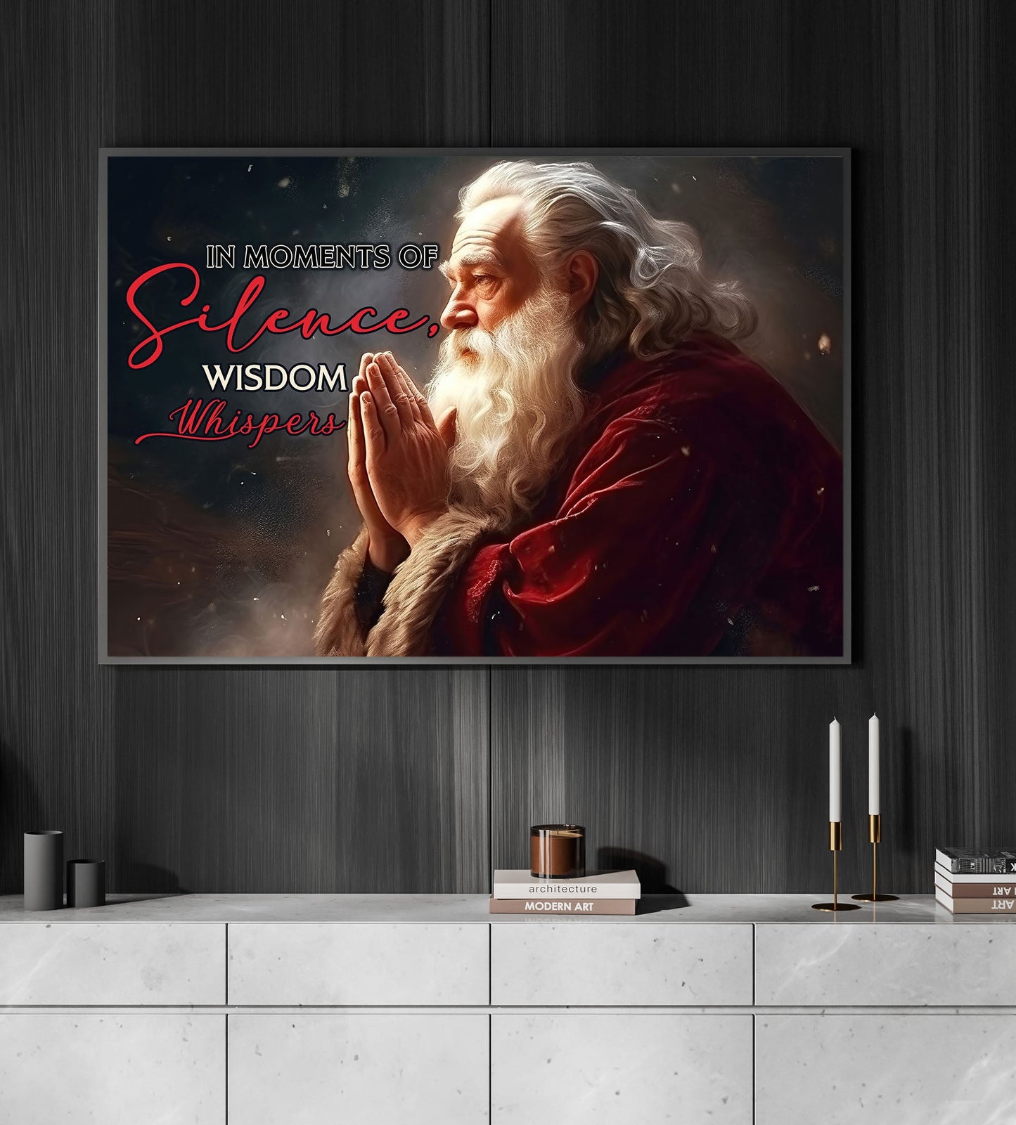 In Moments Of Silence, Wisdom Whispers, Santa Claus Christmas Canvas Painting, Xmas Wall Art Decor - Christmas Poster Gift