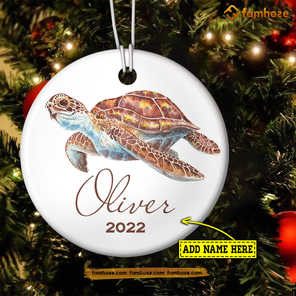 Christmas Turtle Ornament, Strong Turtle Gift For Turtle Lovers, Personalized Custom Circle Ceramic Ornament