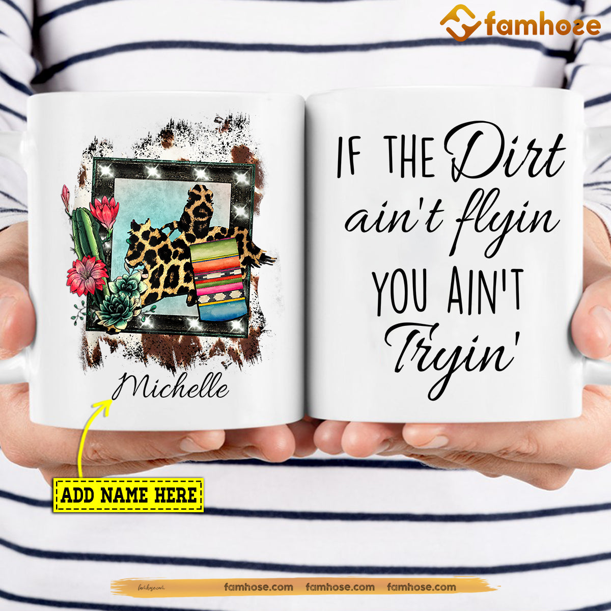 Cute Personalized Barrel Racing Mug, If The Dirt Ain't Flyin You Ain't Tryin' Gift For Barrel Racing Lovers, Horse Lovers Gift Mug, Cups, Horse Owner