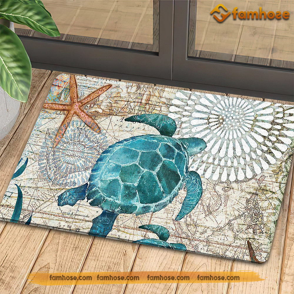 Turtle Doormat, Turtle In The Mystery Sea Map Gift For Turtle Lovers, New Home Gift, Housewarming Gift, Turtle Decor