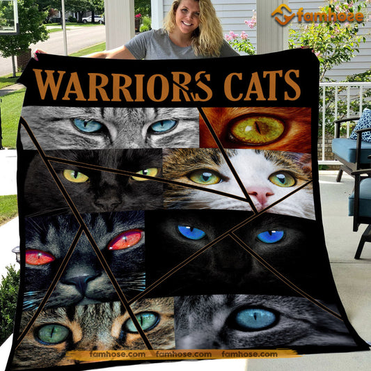 Cat Blanket, Warriors Cat With Many Kind Of Eyes Fleece Blanket - Sherpa Blanket Gift For Cat Lover, Cat Owners