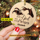 Christmas Horse Ornament, Just A Girl Who Loves Horses Gift For Horse Lovers, Personalized Custom Circle Ceramic Ornament