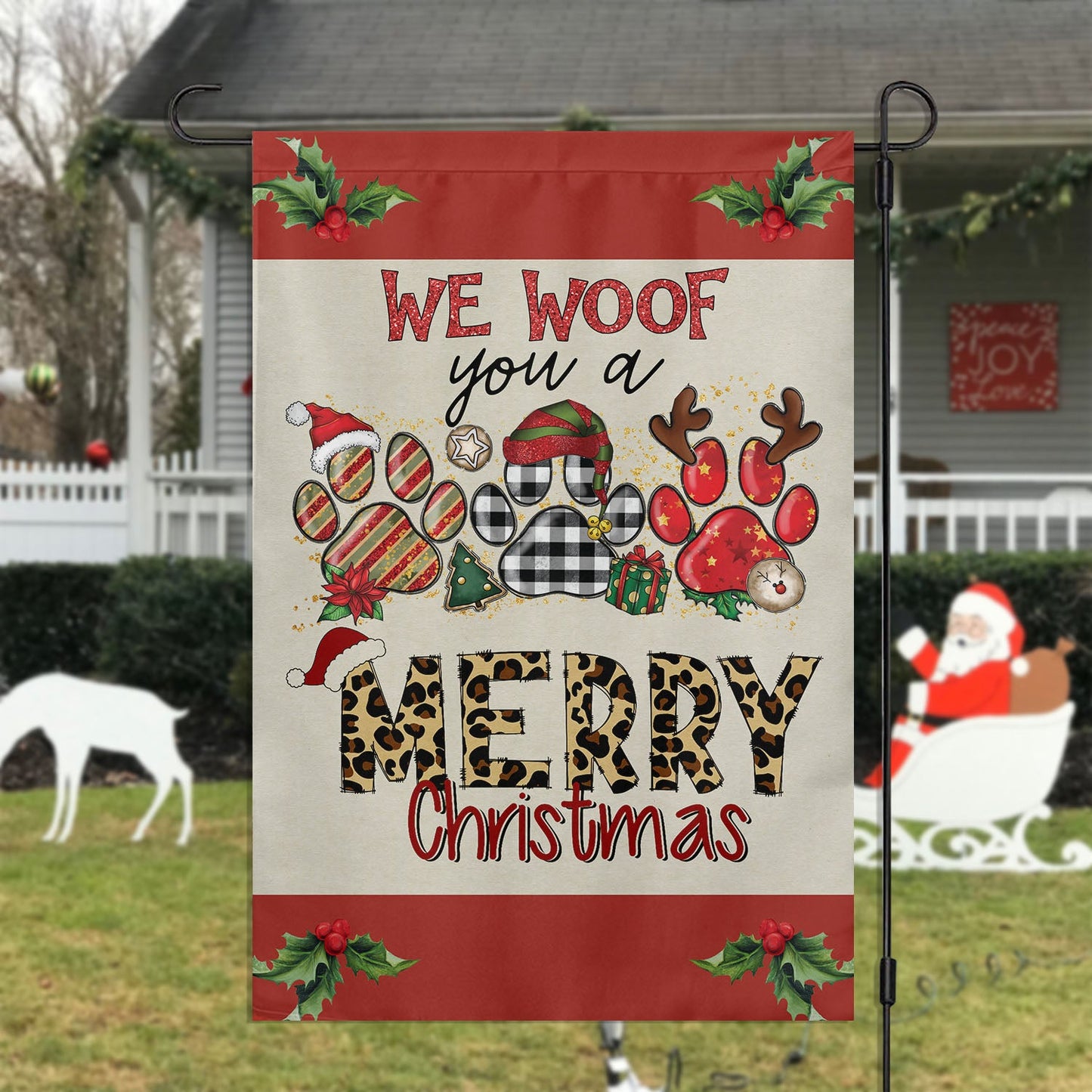 Funny We Woof You A Merry Christmas, Dog Xmas Garden Flag & House Flag, Christmas Flag Gift For Dog Lovers