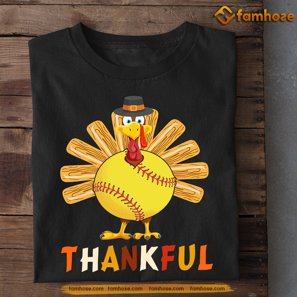 Thanksgiving Softball T-shirt, Softball Turkey, Thankful Gift For Softball Lovers