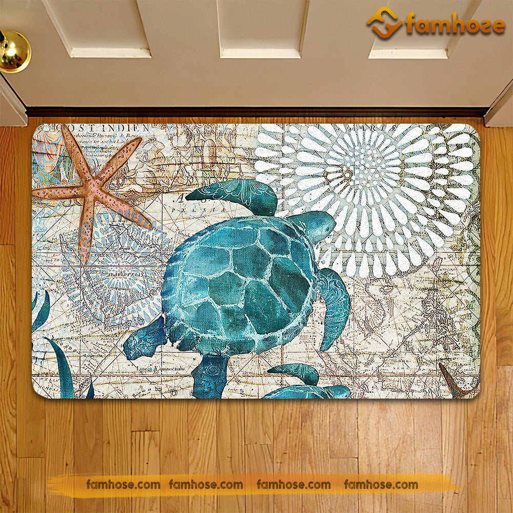 Turtle Doormat, Turtle In The Mystery Sea Map Gift For Turtle Lovers, New Home Gift, Housewarming Gift, Turtle Decor