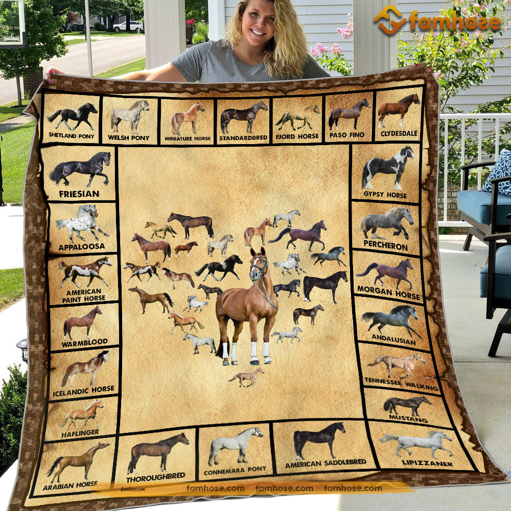 Horse Blanket, Many Kind Of Horse Arrange Heart Fleece Blanket - Sherpa Blanket Gift For Horse Lover