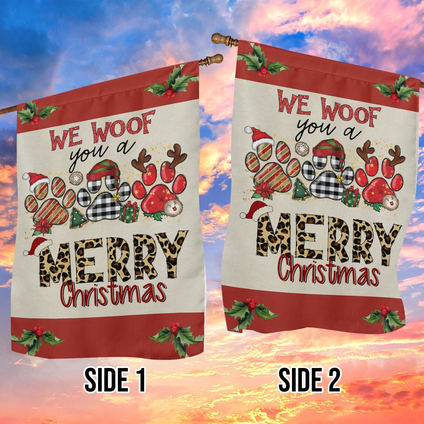 Funny We Woof You A Merry Christmas, Dog Xmas Garden Flag & House Flag, Christmas Flag Gift For Dog Lovers