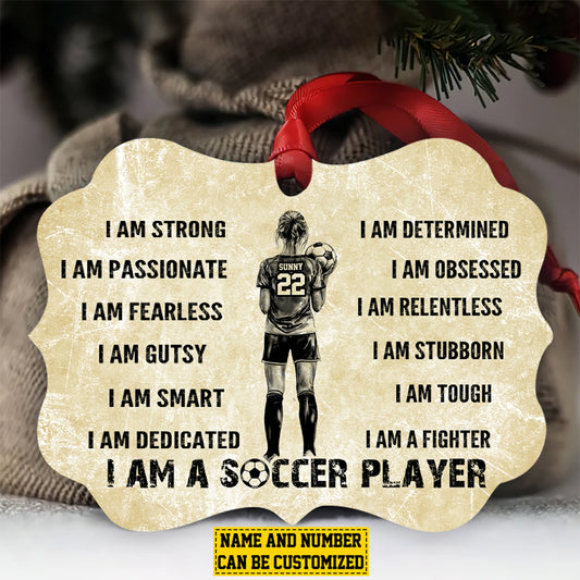 Personalized Soccer Girl Christmas Ornament, Am A Soccer Player, Xmas Aluminum Ornament Gift For Soccer Lovers