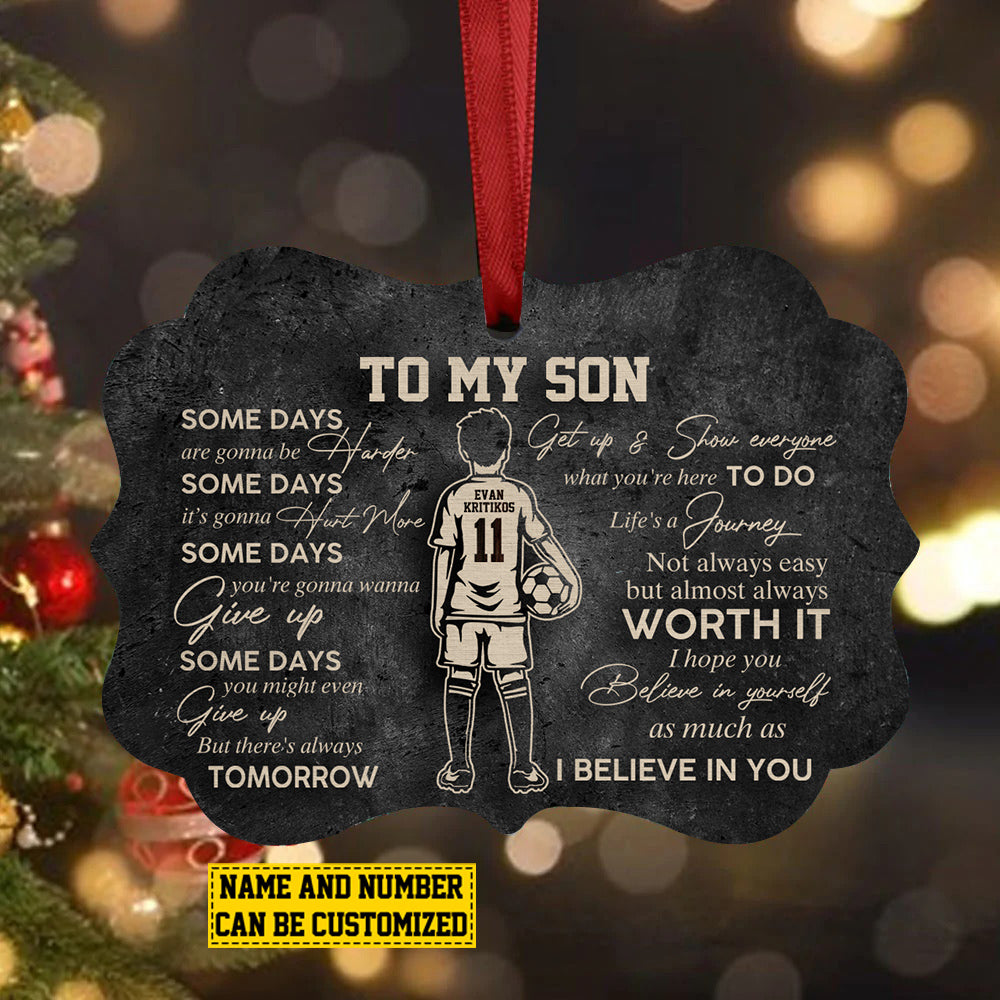 Personalized Soccer Boy Christmas Ornament, To My Son, Xmas Aluminum Ornament Gift For Son From Dad,Mom