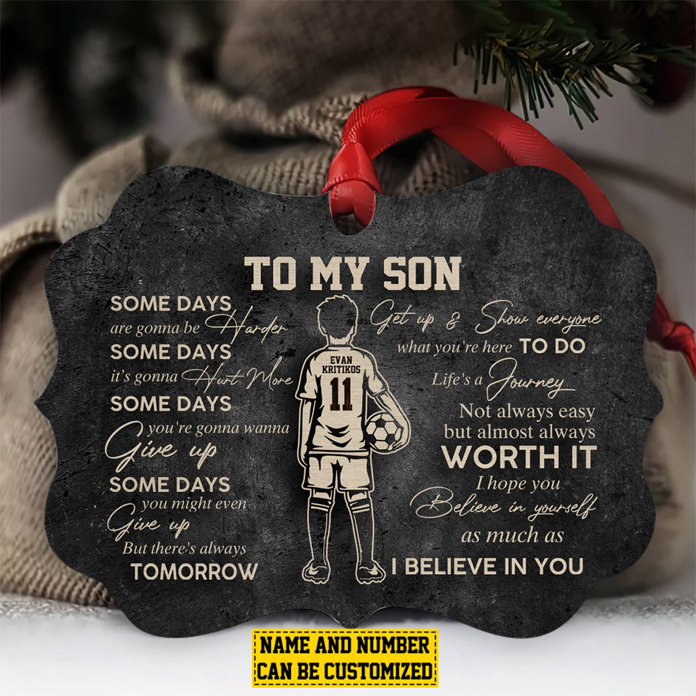 Personalized Soccer Boy Christmas Ornament, To My Son, Xmas Aluminum Ornament Gift For Son From Dad,Mom