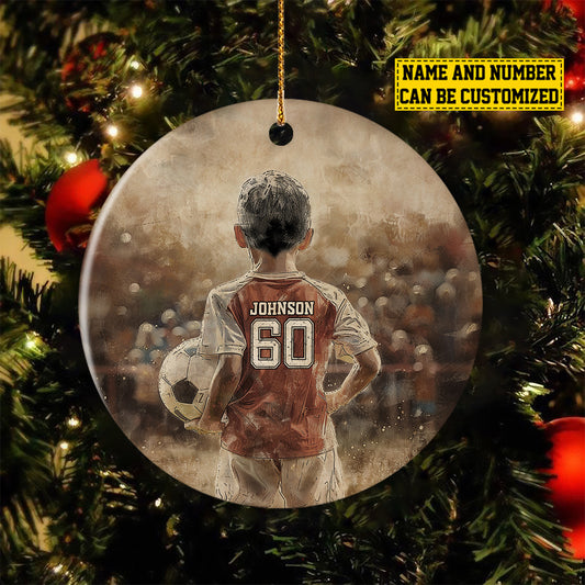 Personalized Soccer Boy Christmas Ornament, My Favorite, Xmas Circle Ceramic Ornament Gift For Soccer Lovers