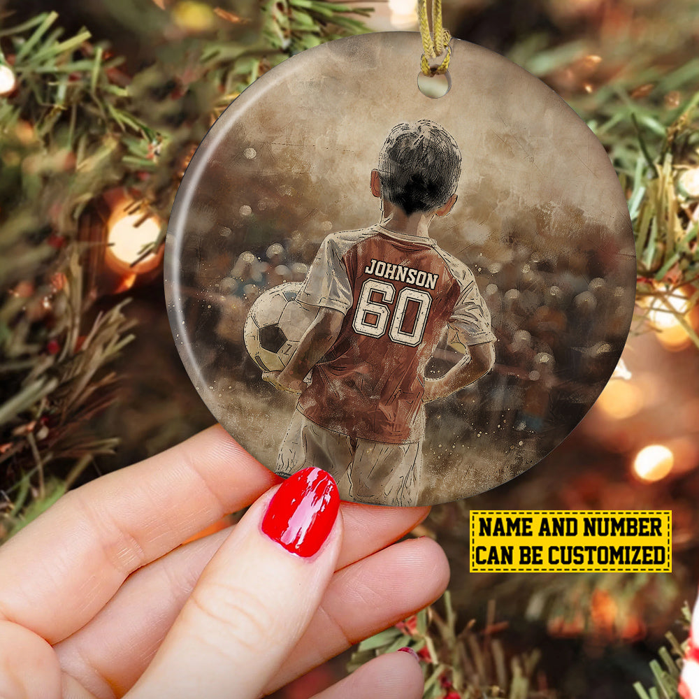 Personalized Soccer Boy Christmas Ornament, My Favorite, Xmas Circle Ceramic Ornament Gift For Soccer Lovers