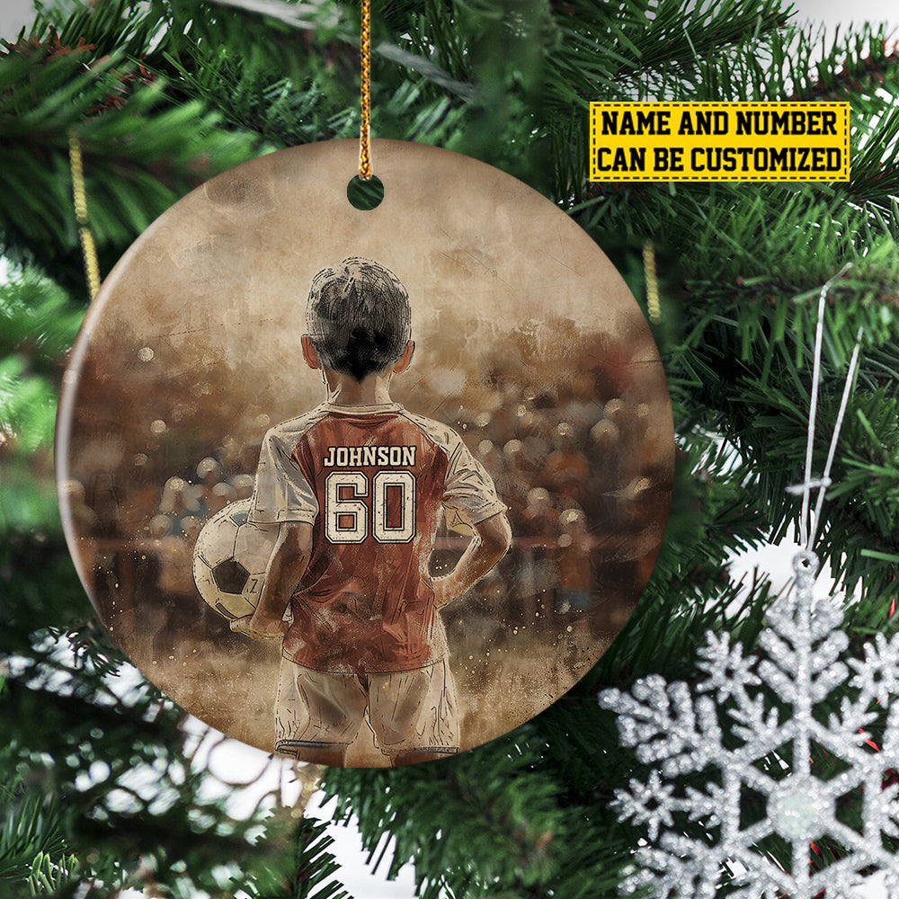 Personalized Soccer Boy Christmas Ornament, My Favorite, Xmas Circle Ceramic Ornament Gift For Soccer Lovers
