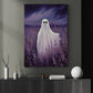 Vintage Ghost In Lavender Field Canvas Art Print - Dark Surreal Ghost In Flower Field Halloween Wall Decor