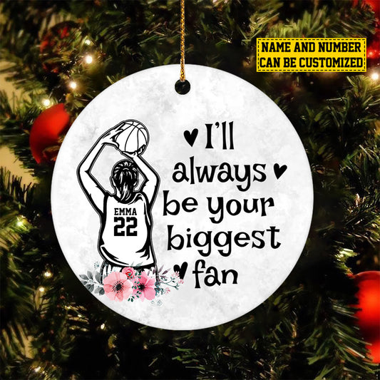 Personalized Volleyball Girl Christmas Ornament, Always Be Your Biggest Fan, Xmas Circle Ceramic Ornament Gift For Volleyball Lovers