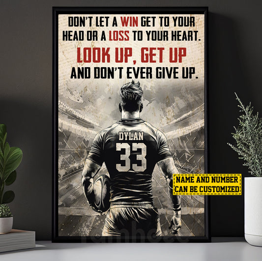 Personalized Motivational Rugby Boy Canvas Painting, Look Up Get Up, Sports Wall Art Decor, Poster Gift For Rugby Lovers