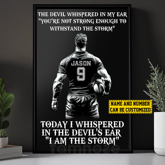 Personalized Funny Rugby Boy Canvas Painting, I Am The Storm, Sports Wall Art Decor, Poster Gift For Rugby Lovers