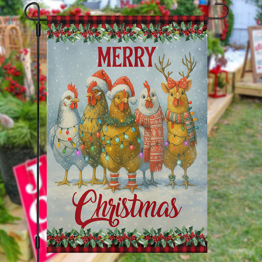 Funny Christmas Chicken Garden & House Flag, Merry Christmas Yard Flag, Xmas Gift For Chicken Lovers