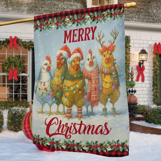 Funny Christmas Chicken Garden & House Flag, Merry Christmas Yard Flag, Xmas Gift For Chicken Lovers