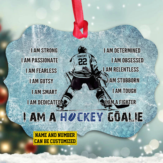 Personalized Hockey Goalie Boy Christmas Ornament, I Am A Hockey Goalie, Xmas Aluminum Ornament Gift For Lacrosse Lovers