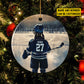 Personalized Hockey Girl Christmas Ornament, My Favorite, Xmas Circle Ceramic Ornament Gift For Hockey Lovers