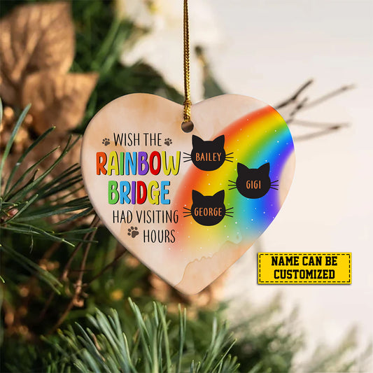 Personalized Cat Christmas Ornament, Wish The Rainbow Bridge, Xmas Heart Ceramic Ornament Gift For Cat Lovers