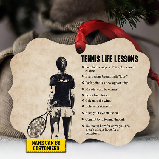 Personalized Tennis Girl Christmas Ornament, Tennis Life Lessons, Xmas Aluminum Ornament Gift For Tennis Lovers