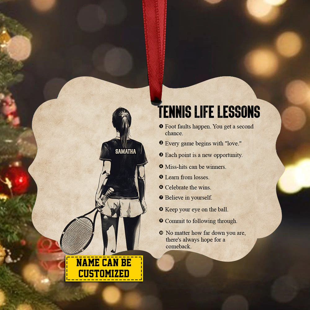 Personalized Tennis Girl Christmas Ornament, Tennis Life Lessons, Xmas Aluminum Ornament Gift For Tennis Lovers