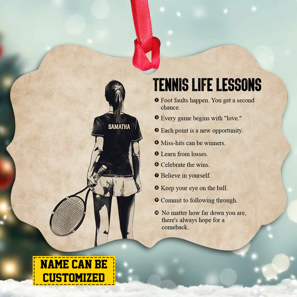 Personalized Tennis Girl Christmas Ornament, Tennis Life Lessons, Xmas Aluminum Ornament Gift For Tennis Lovers