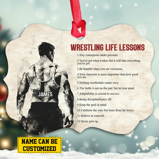 Personalized Wrestling Boy Christmas Ornament, Wrestling Life Lessons, Xmas Aluminum Ornament Gift For Wrestling Lovers