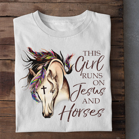 Horse T-shirt, This Girl Runs On Jesus Horses, Gift For Horse Lovers, Horse Tees, Equestrians