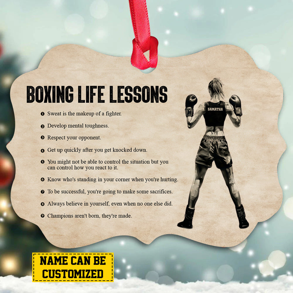 Personalized Boxing Girl Christmas Ornament, Boxing Life Lessons, Xmas Aluminum Ornament Gift For Boxing Lovers