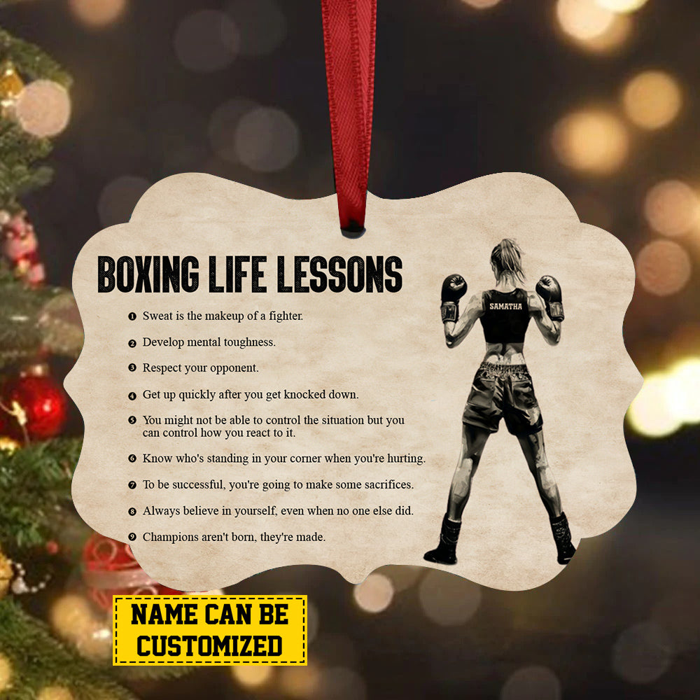 Personalized Boxing Girl Christmas Ornament, Boxing Life Lessons, Xmas Aluminum Ornament Gift For Boxing Lovers