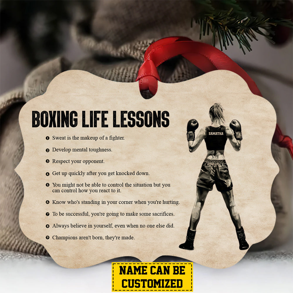 Personalized Boxing Girl Christmas Ornament, Boxing Life Lessons, Xmas Aluminum Ornament Gift For Boxing Lovers