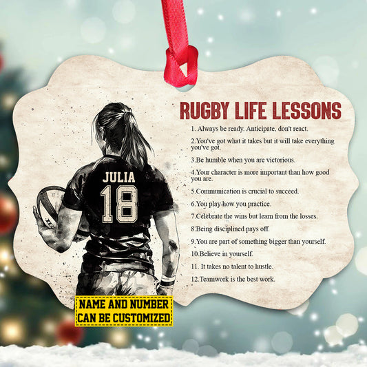 Personalized Rugby Girl Christmas Ornament, Believe In Yourself, Xmas Aluminum Ornament Gift For Rugby Lovers