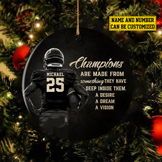 Personalized Football Boy Christmas Ornament, Champions Are Made From, Xmas Circle Ceramic Ornament Gift For Football Lovers