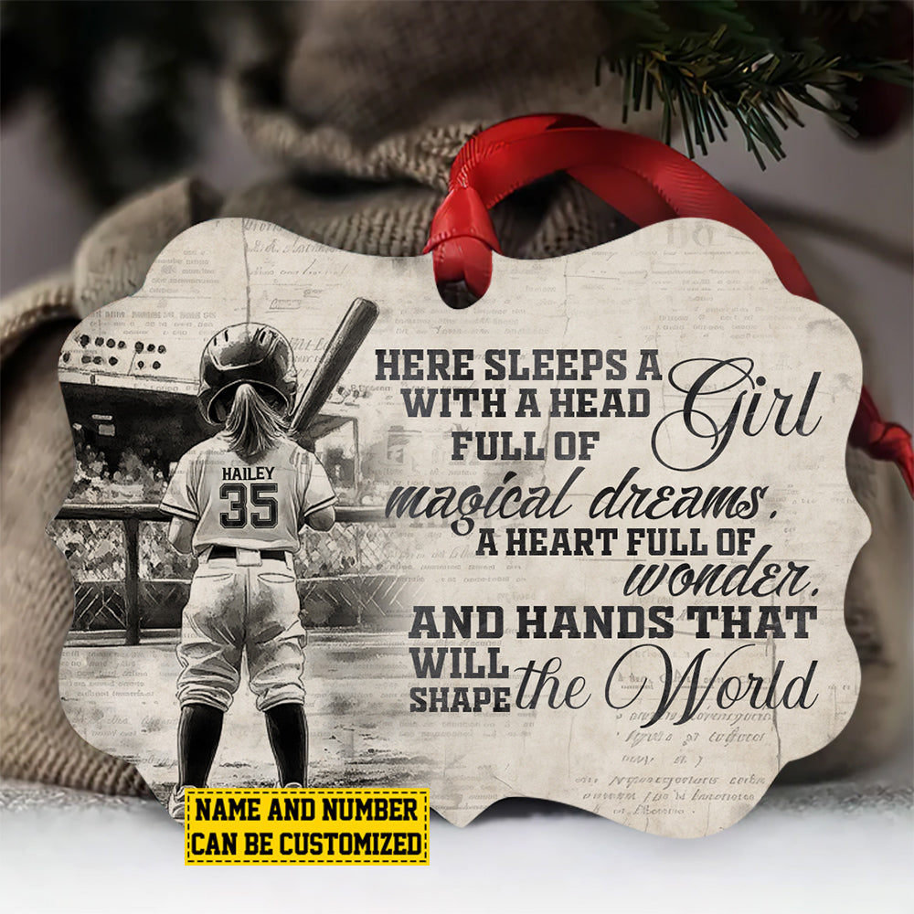 Personalized Softball Girl Christmas Ornament, A Heart Full Of Wonder, Xmas Aluminum Ornament Gift For Softball Lovers