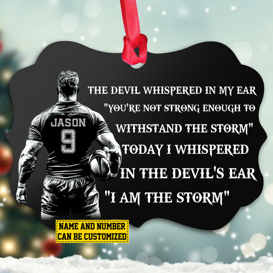 Personalized Motivational Rugby Boy Christmas Ornament, I Am The Storm, Xmas Aluminum Ornament Gift For Rugby Lovers