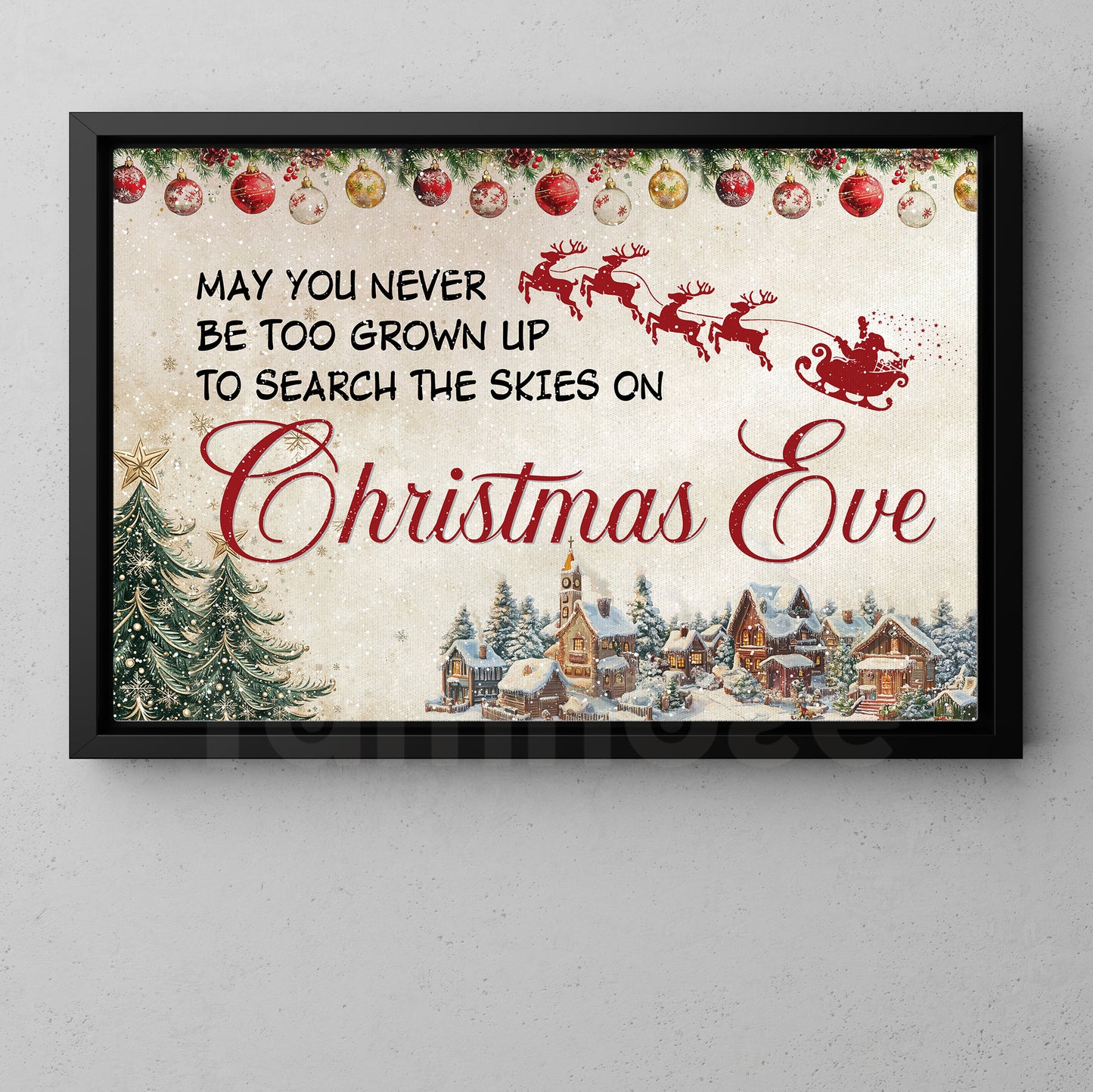 Christmas Canvas Painting, Search The Skies On Christmas Eve Wall Art Decor, Xmas Poster Gift