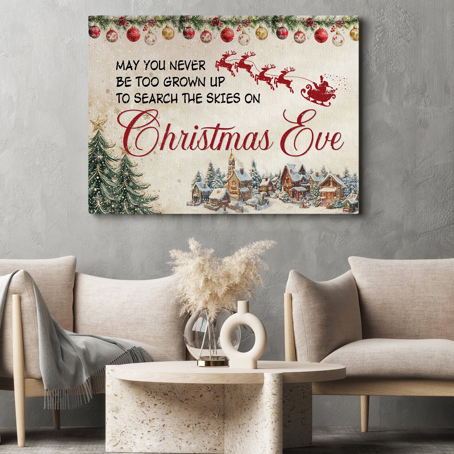 Christmas Canvas Painting, Search The Skies On Christmas Eve Wall Art Decor, Xmas Poster Gift