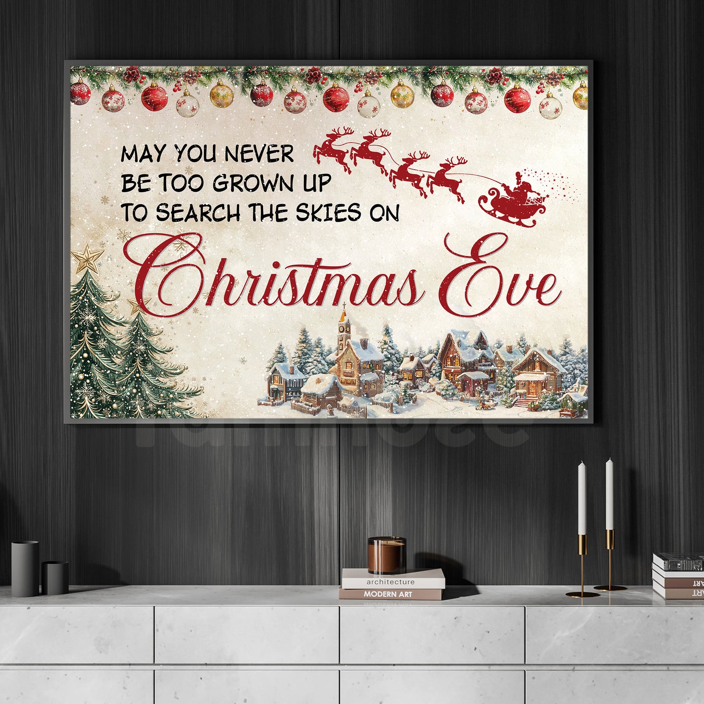 Christmas Canvas Painting, Search The Skies On Christmas Eve Wall Art Decor, Xmas Poster Gift