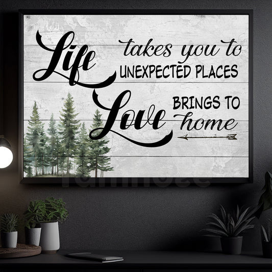 Christmas Canvas Painting, Love Brings To Home Inspirational Quote Wall Art Decor, Xmas Poster Gift