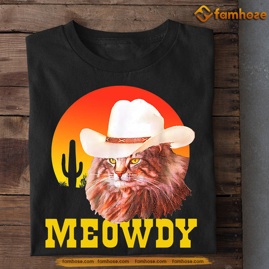 Funny Cat T-shirt, Meowdy Cat Wear Cowboy Hat, Gift For Cat Lovers, Cat Tees, Cat Owners