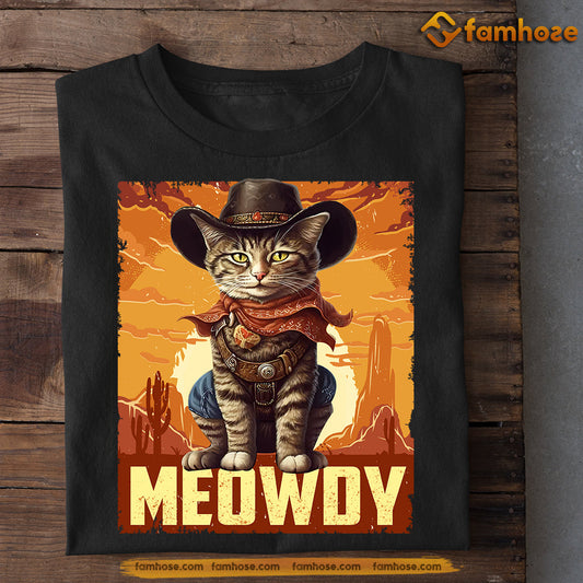 Cool Cat T-shirt, Meowdy Cat Wear Cowboy Hat, Gift For Cat Lovers, Cat Tees, Cat Owners