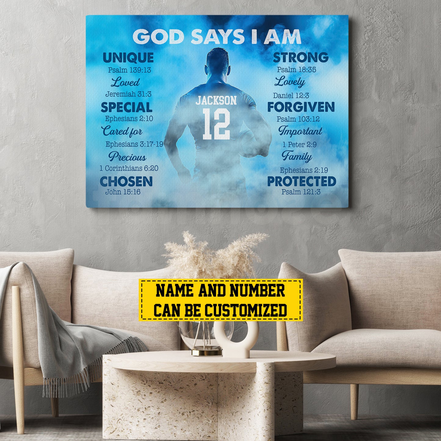 Personalized Rugby Boy Canvas Painting, God Says I Am, Sports Quotes Wall Art Decor, Poster Gift For Rugby Lovers